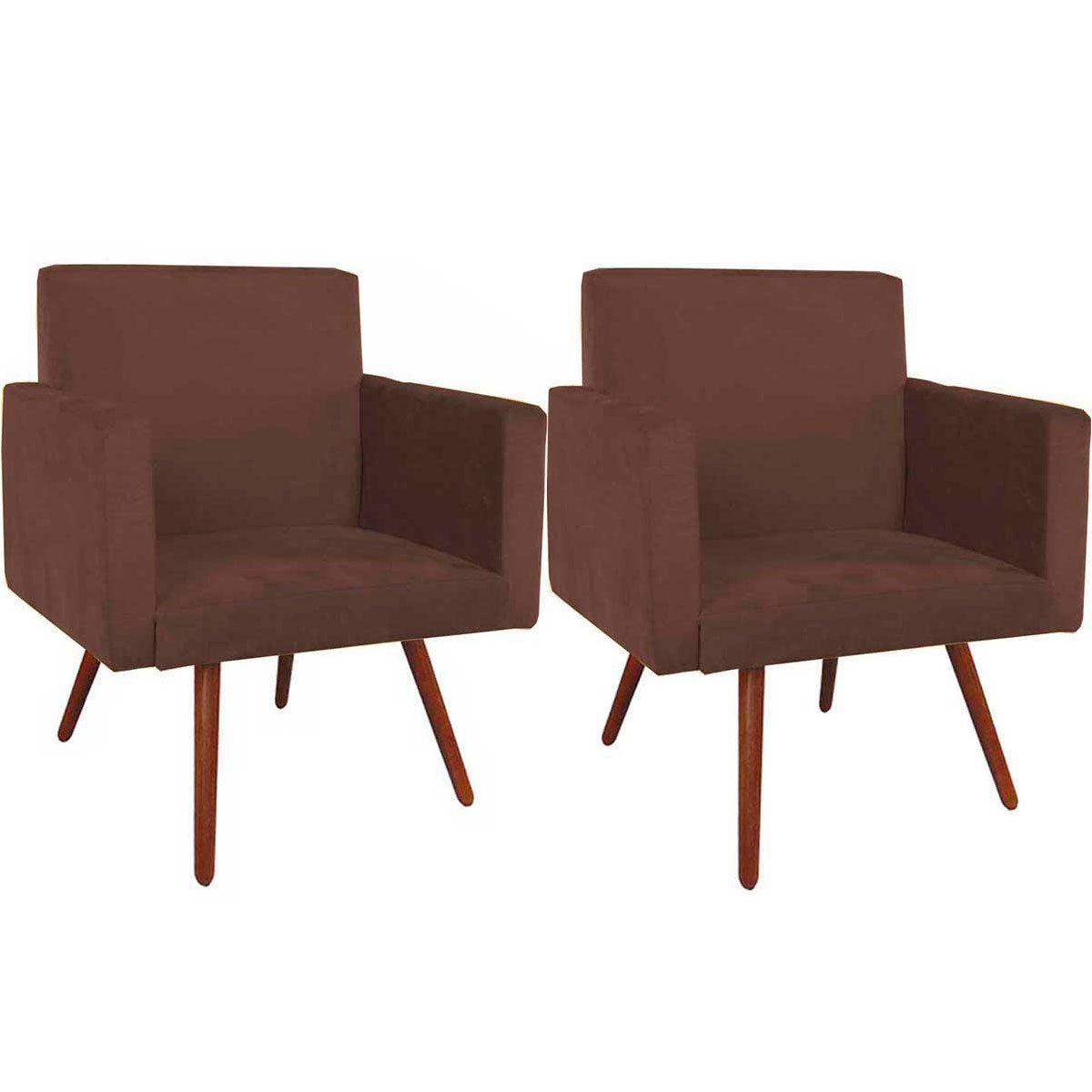 Kit 2 Poltronas Decorativas Nina Pé Palito Suede Marrom