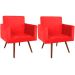 Kit 2 Poltronas Decorativas Nina Pé Palito Suede Vermelho