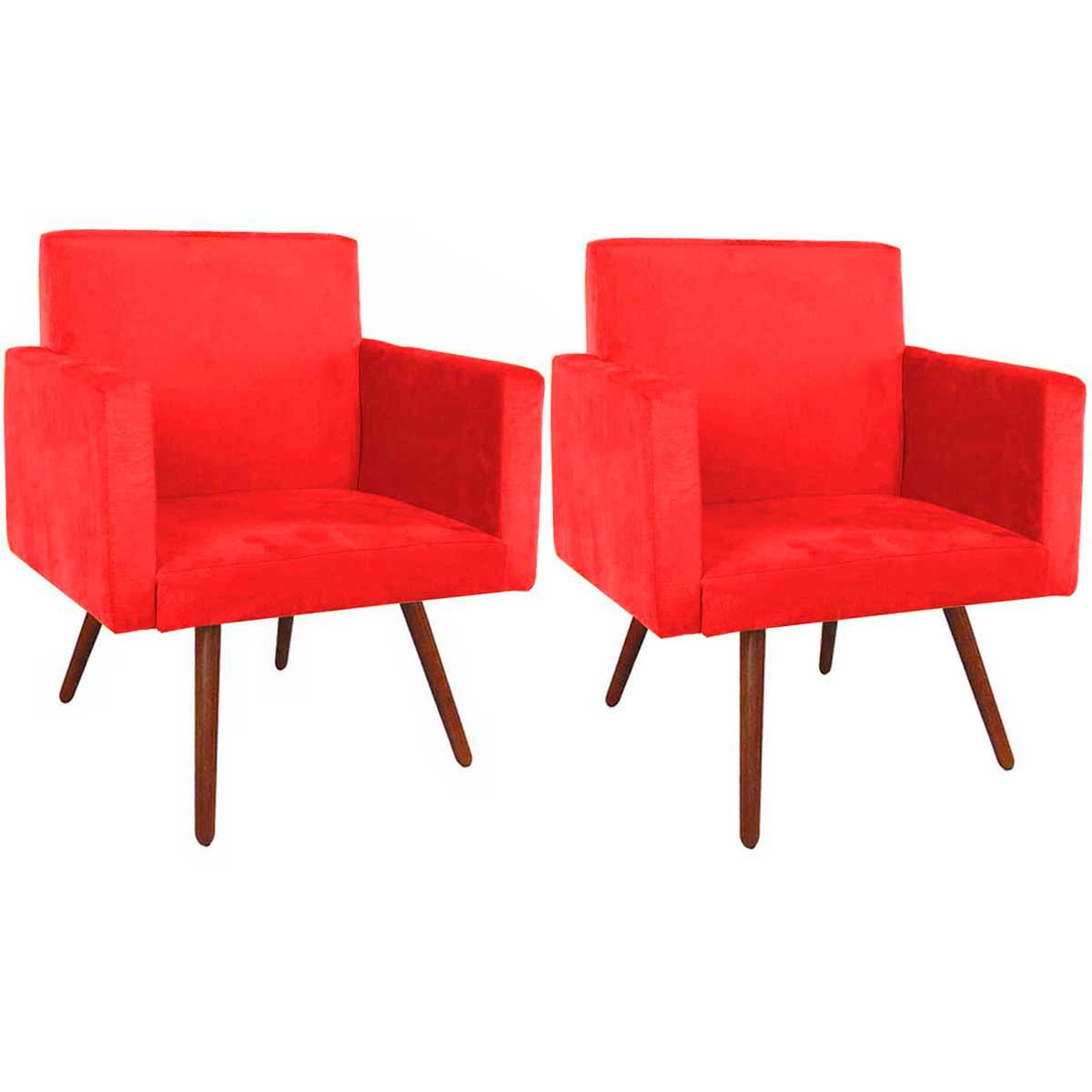 Kit 2 Poltronas Decorativas Nina Pé Palito Suede Vermelho