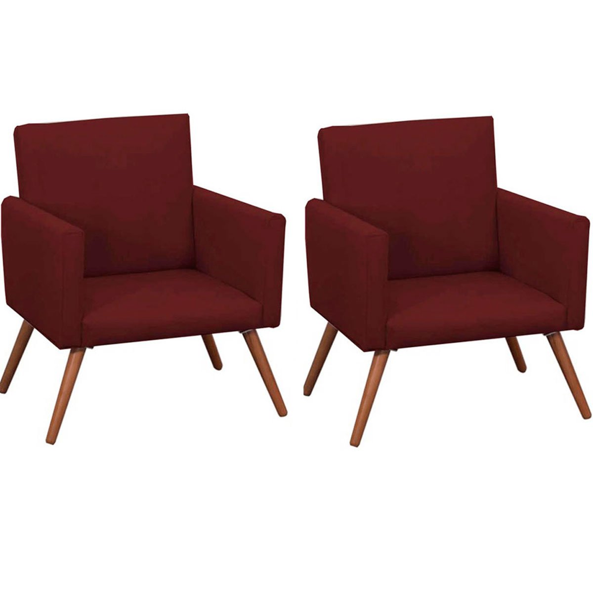 Kit 2 Poltronas Decorativas Nina Pé Palito Suede Vinho