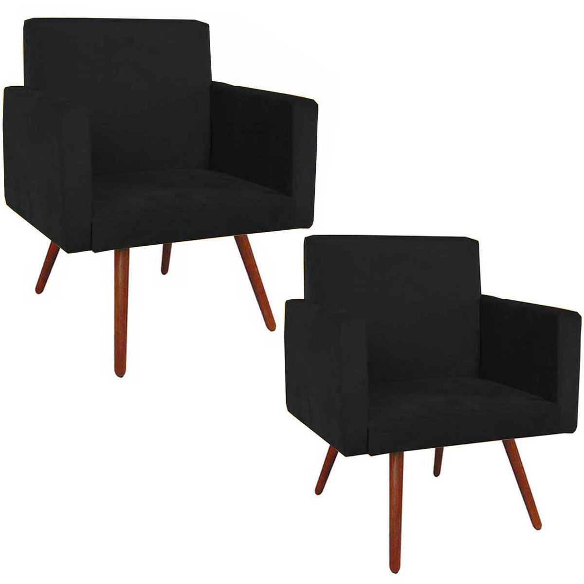 Kit 2 Poltronas Pé Palito Nina Tavares Suede Preto