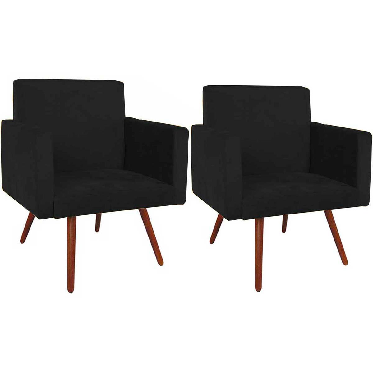 Kit 2 Poltronas Pé Palito Nina Tavares Suede Preto