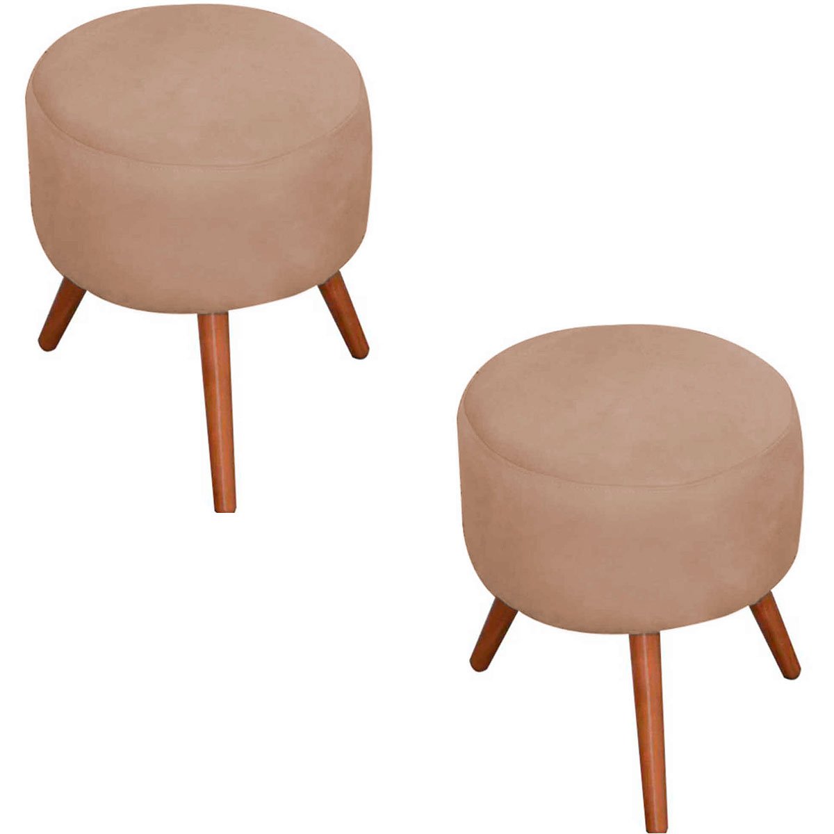 Kit 2 Puff Milão Decorativos Pé Palito Suede Bege