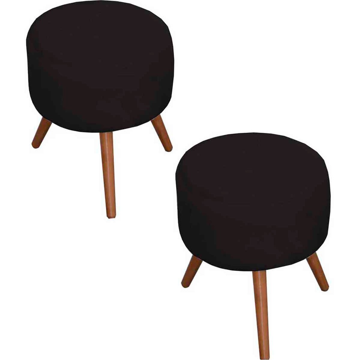 Kit 2 Puff Milão Decorativos Pé Palito Suede Preto
