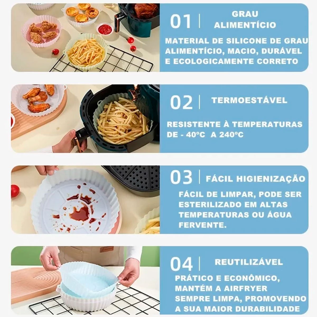 Kit 4 Formas de Silicone para AirFryer 20 cm Cores Sortidas Cores Sortidas