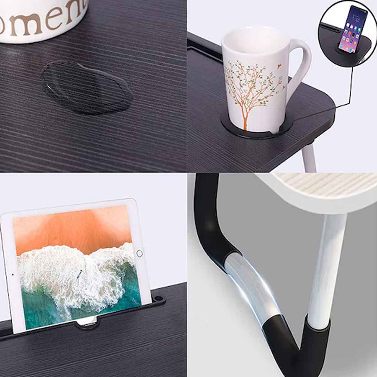 Mesa Dobrável p/ Notebook c/ Suporte p/ Tablet e Copo Cores Sortidas