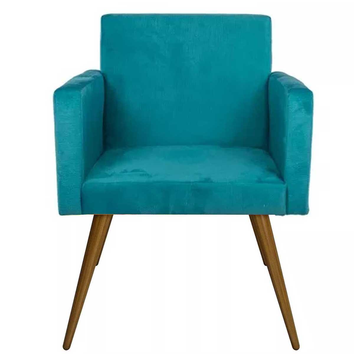 Poltrona Decorativa Nina Pé Palito Suede Azul Turquesa
