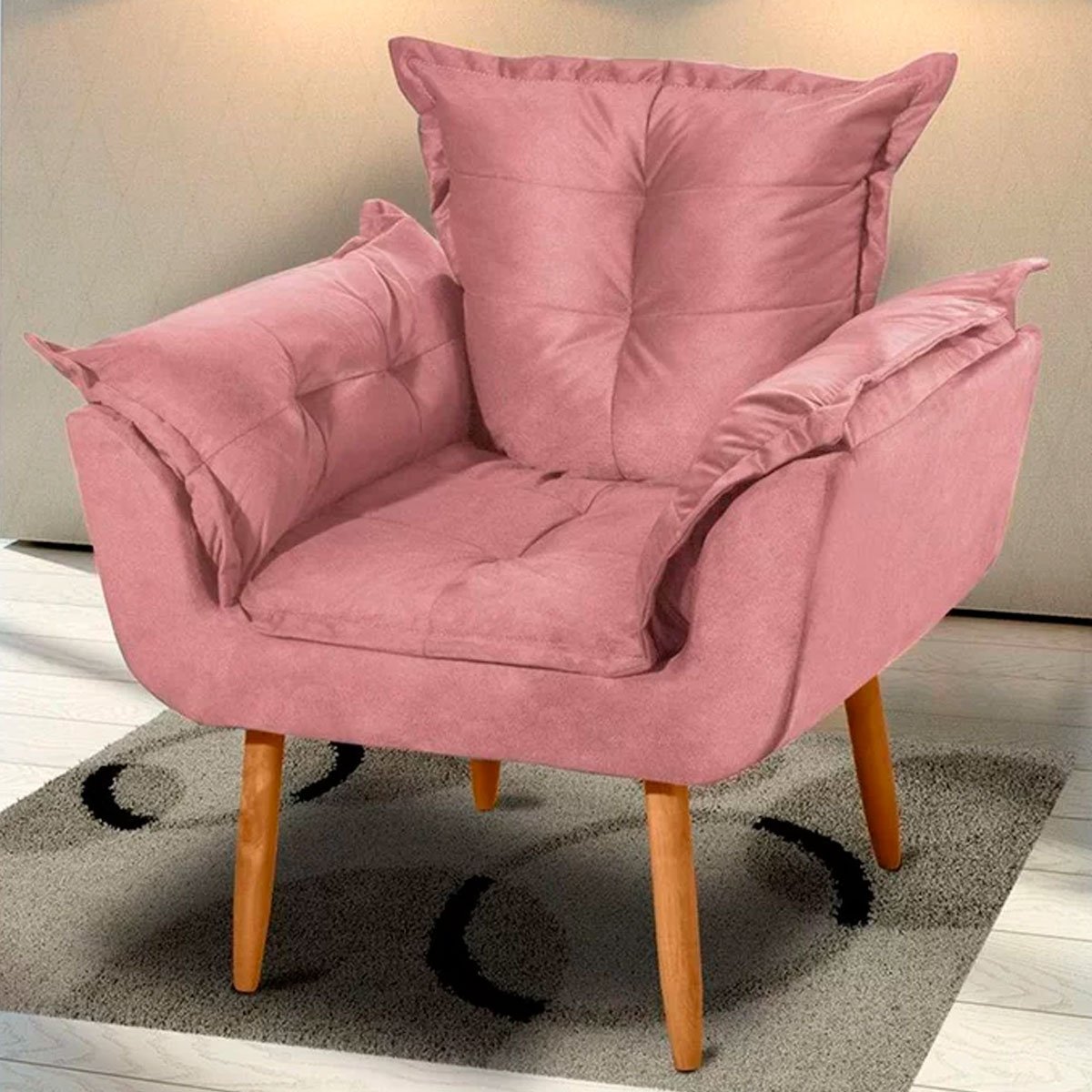 Poltrona Decorativa para Sala Pés Palito Opala Veludo Rosê