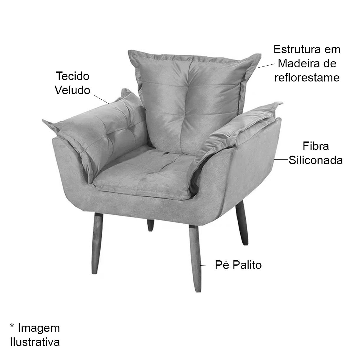 Poltrona Decorativa para Sala Pés Palito Opala Veludo Rosê
