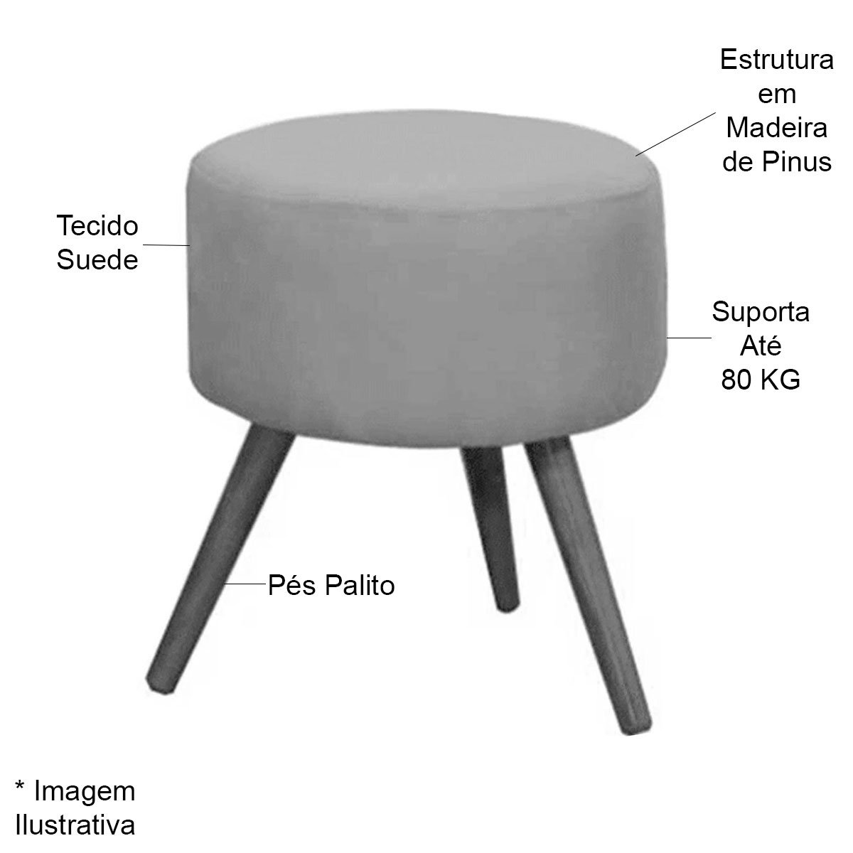 Puff Decorativo Milão Pé Palito Suede Marrom