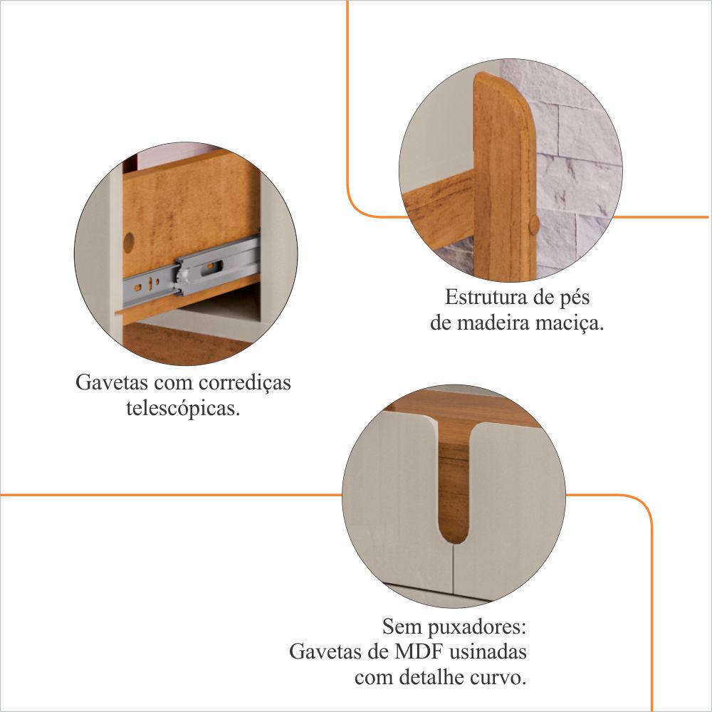 Aparador 2 Gavetas 50524 130cm Off White Cedro DCASA