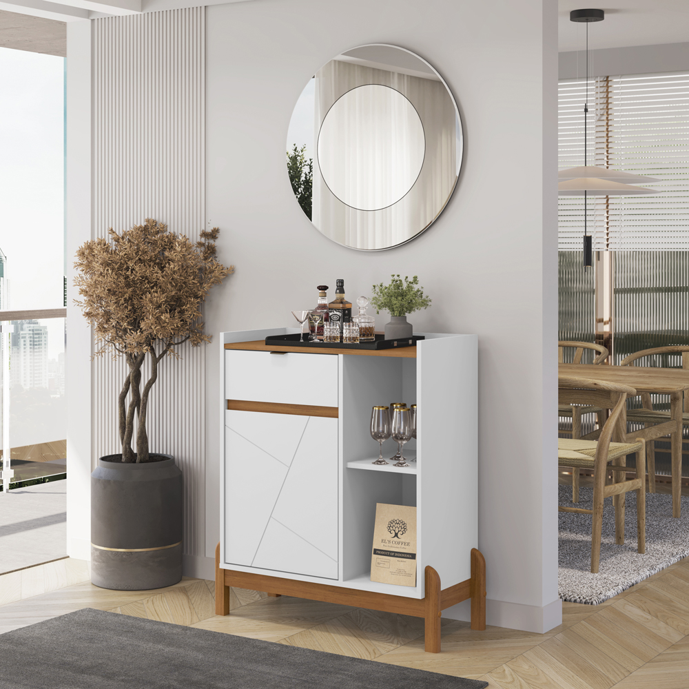 Aparador Bar 50526 Pes Madeira Maciça 81cm Branco Cedro DCASA