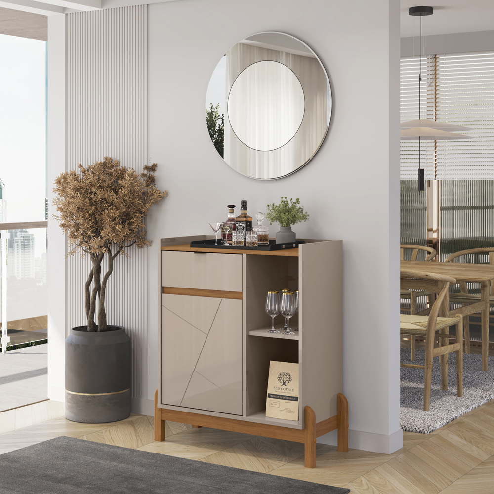 Aparador Bar 50526 Pes Madeira Maciça 81cm Off White Cedro DCASA