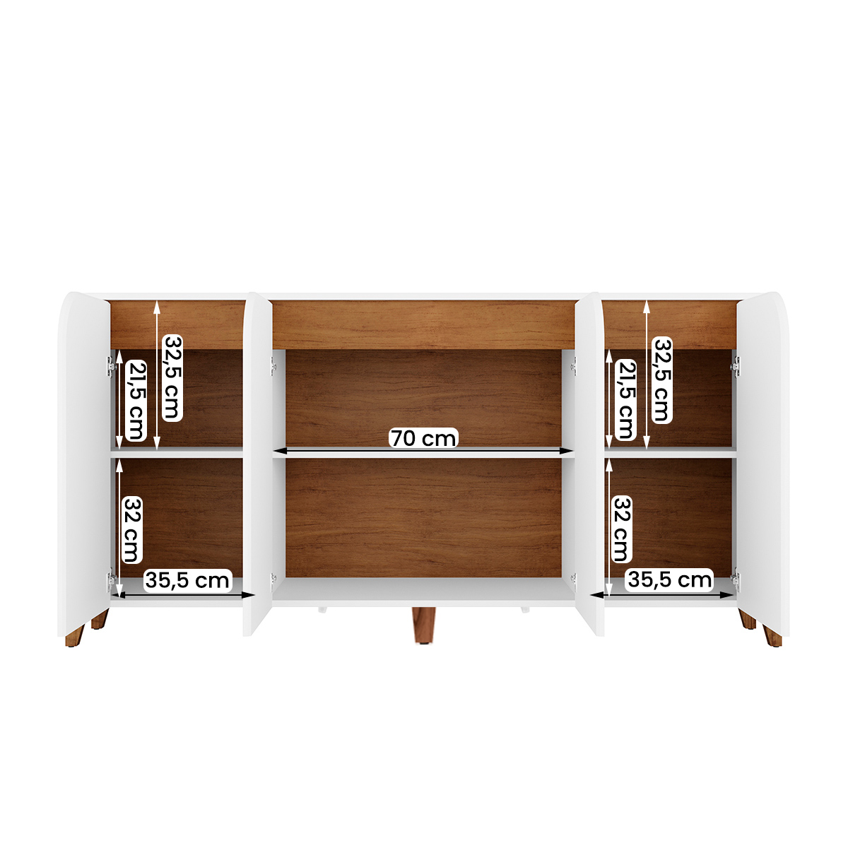 Aparador Buffet Sala Memphis com Pés de Madeira Maciça Branco/Cedro
