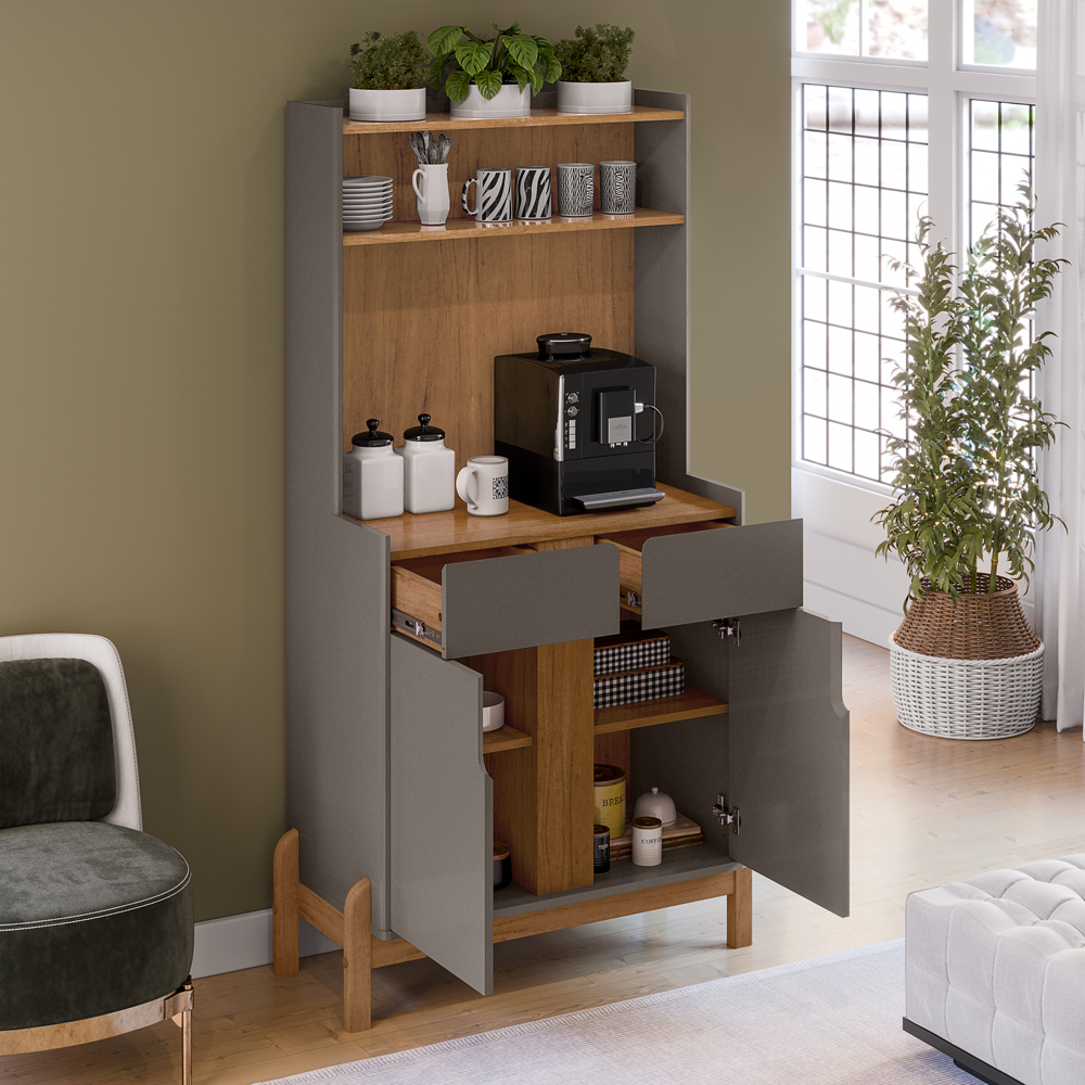 Aparador Cantinho Cafe 50525 2 Portas 81cm Cinza Perola Cedro DCASA