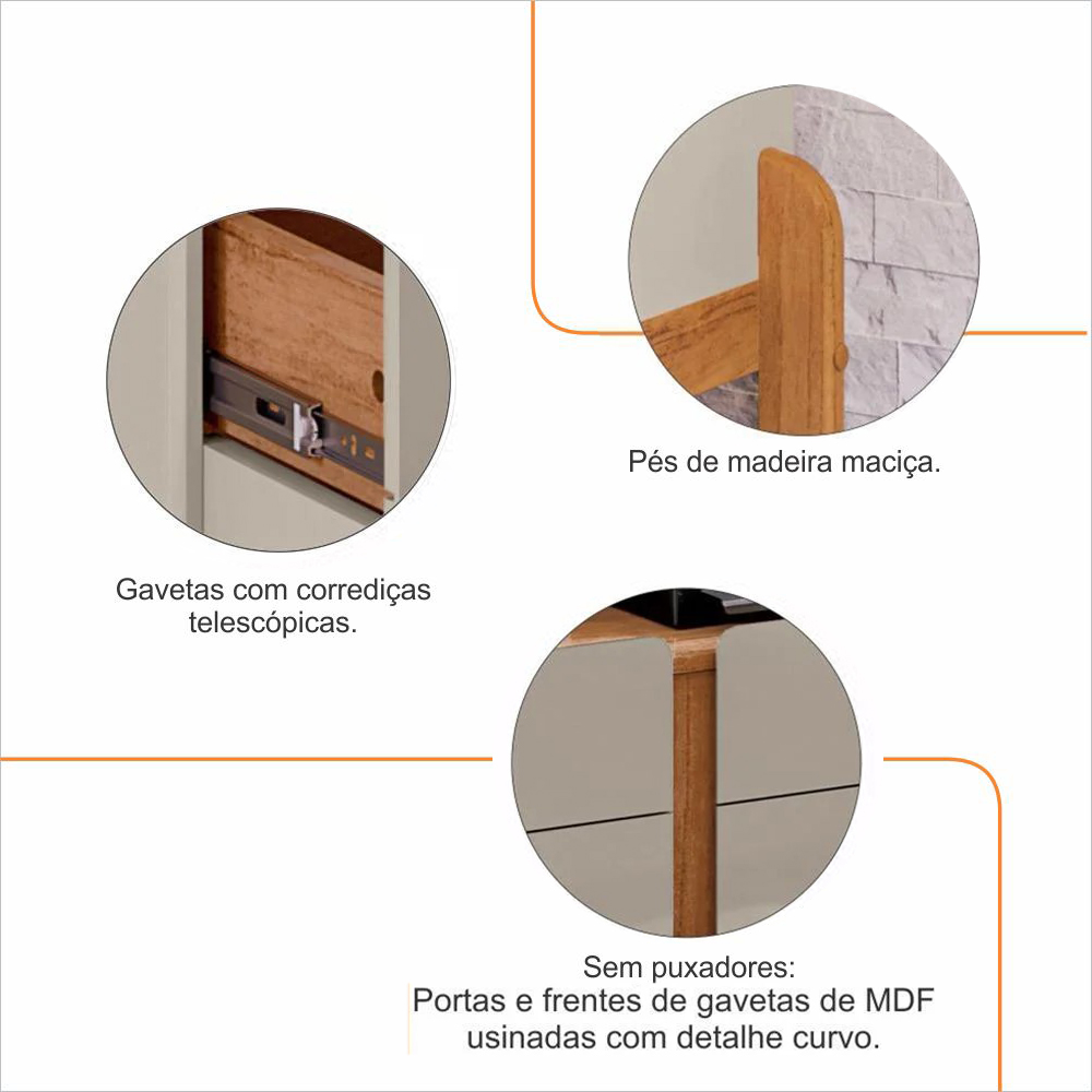 Aparador Cantinho Cafe 50525 2 Portas 81cm Off White Cedro DCASA