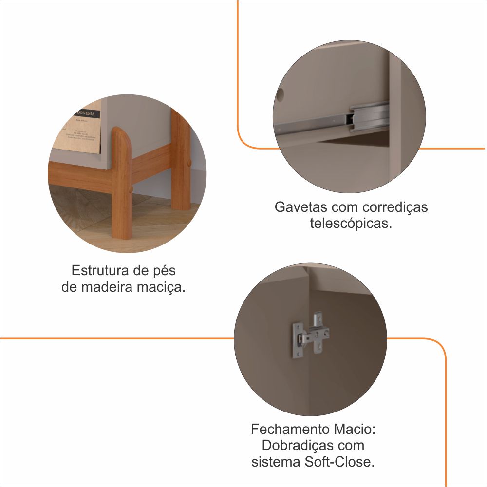 Aparador Cantinho Cafe 50527 1 Porta 81cm Off White Cedro DCASA