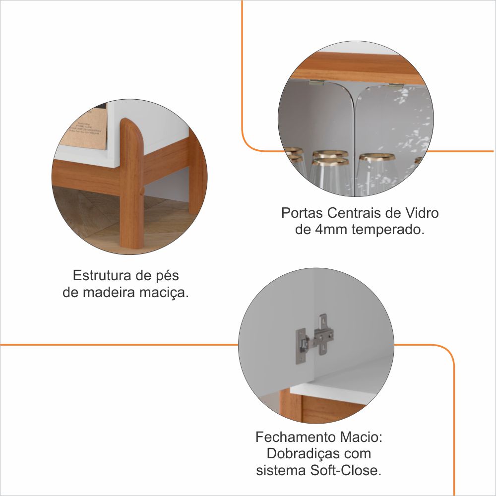 Balcao Buffet 50528 Porta De Vidro 168cm Branco Cedro DCASA
