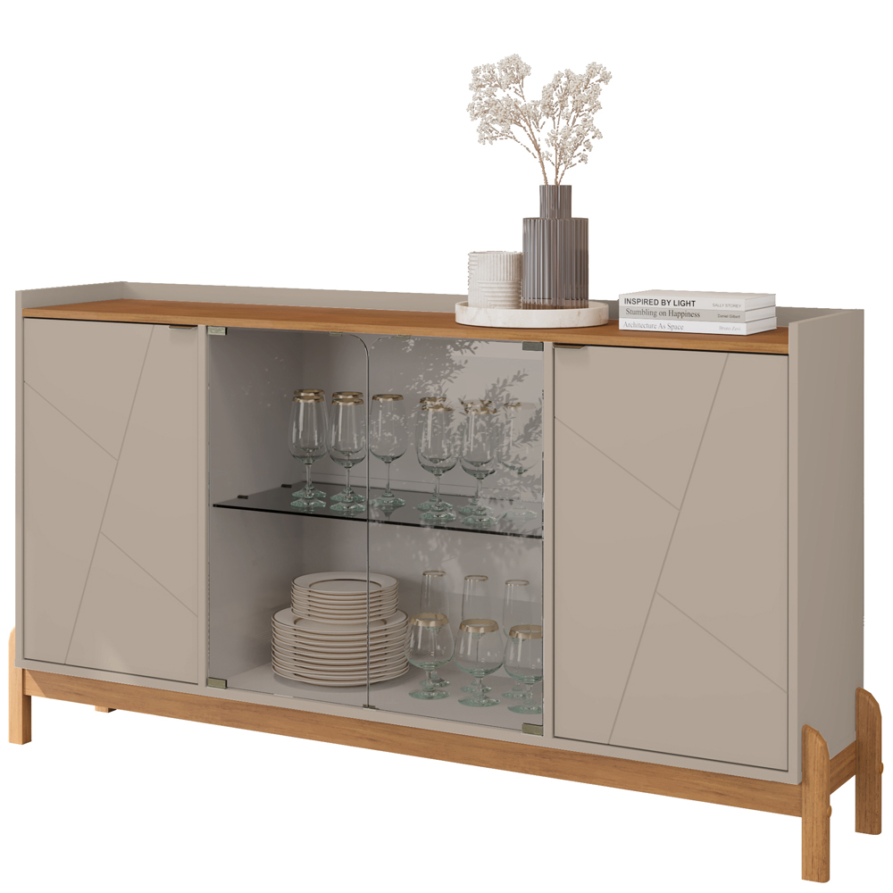 Balcao Buffet 50528 Porta De Vidro 168cm Off White Cedro DCASA