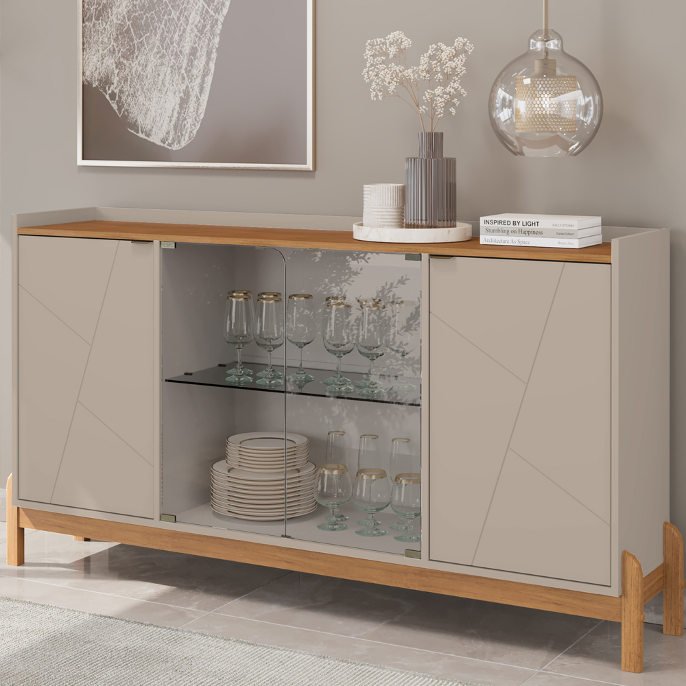 Balcao Buffet 50528 Porta De Vidro 168cm Off White Cedro DCASA