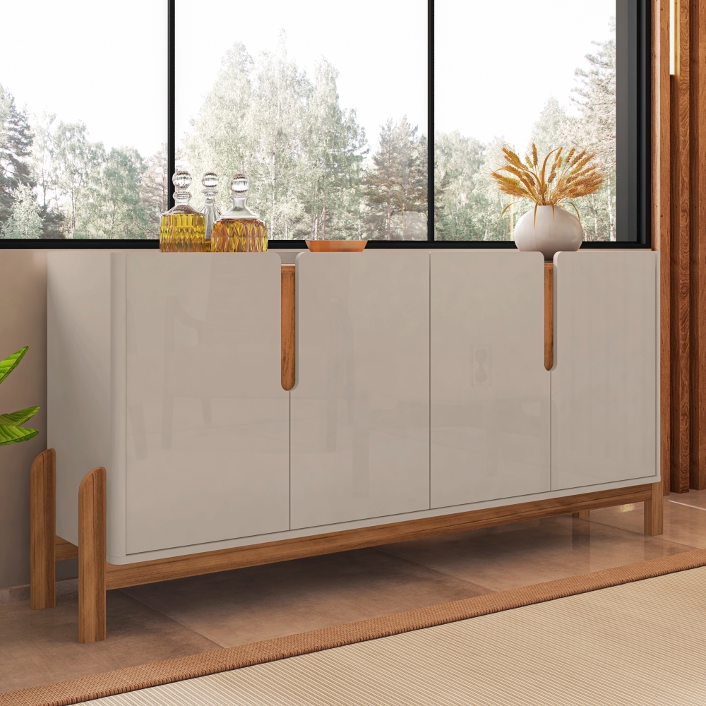 Bancada Aparador Ares Off White/Cedro com 4 Portas