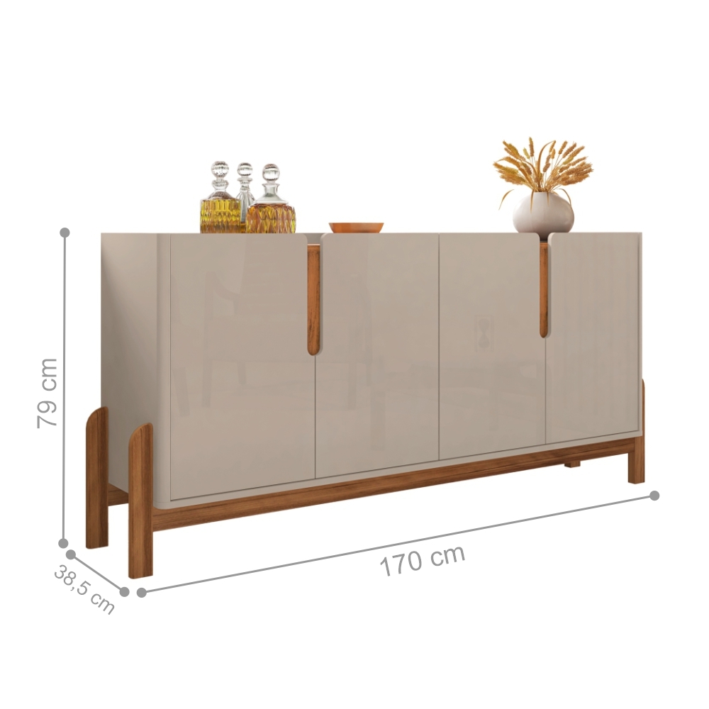 Bancada Aparador Ares Off White/Cedro com 4 Portas
