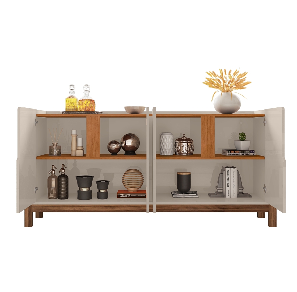 Bancada Aparador Ares Off White/Cedro com 4 Portas