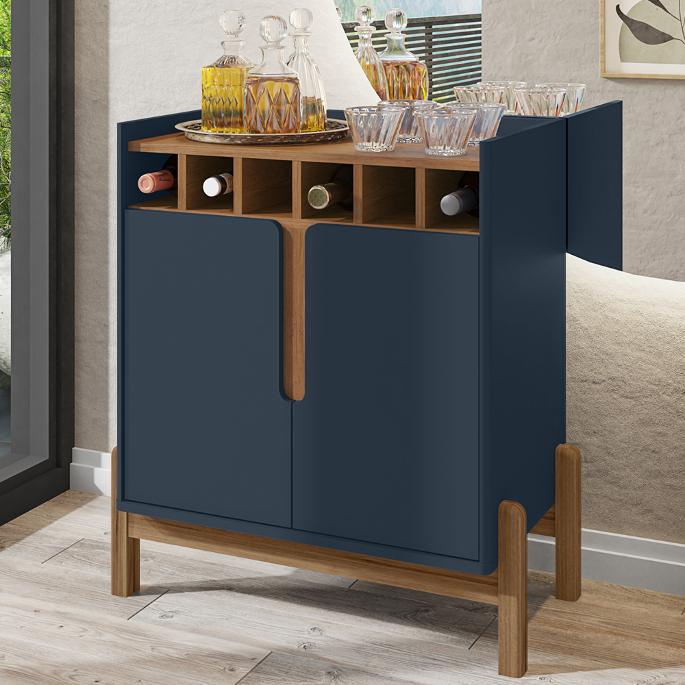 Barzinho 2 Portas 50522 E Cristaleira Para Sala 50519 Azul Cobalto Cedro DCASA