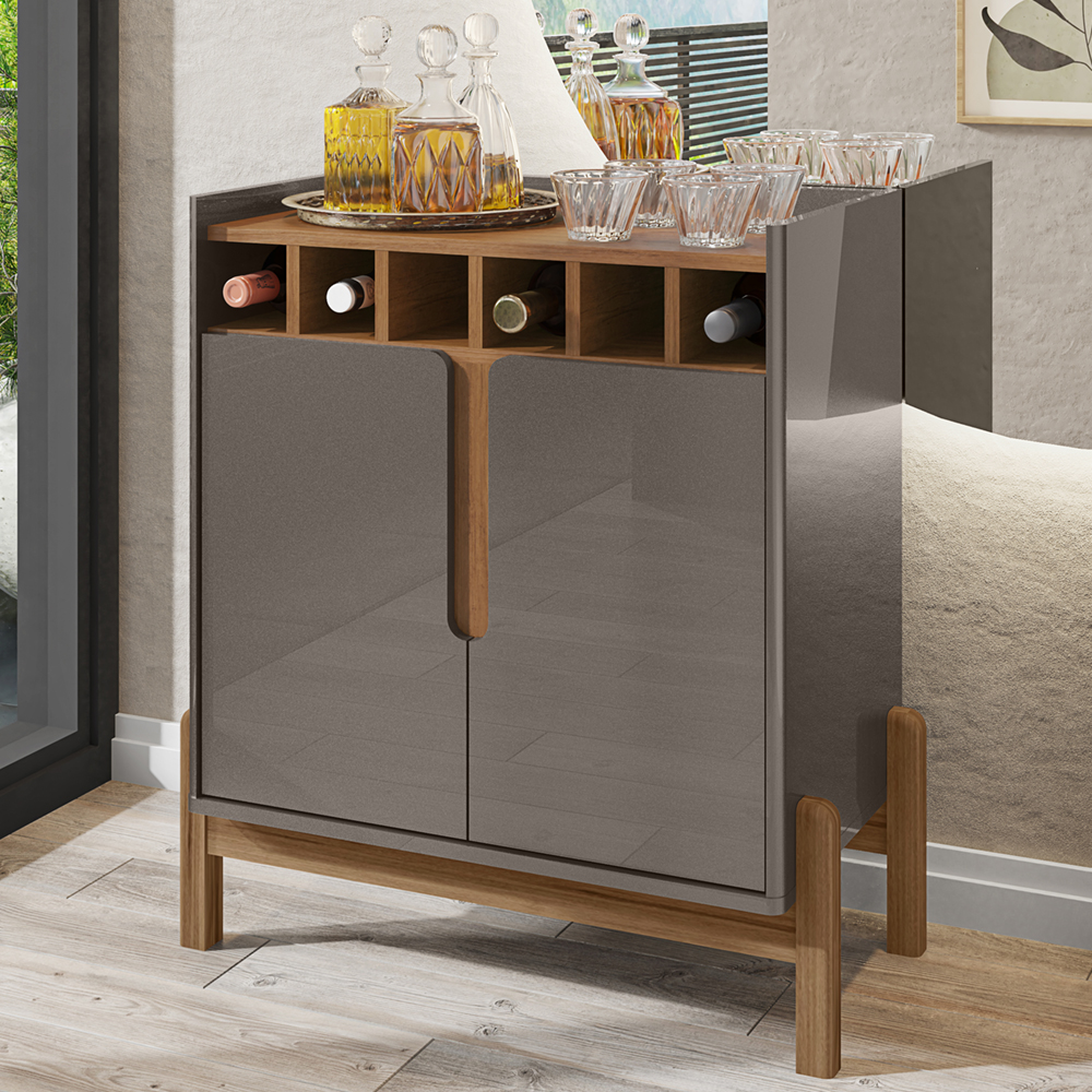 Barzinho 2 Portas 50522 E Cristaleira Para Sala 50519 Cinza Perola Cedro DCASA