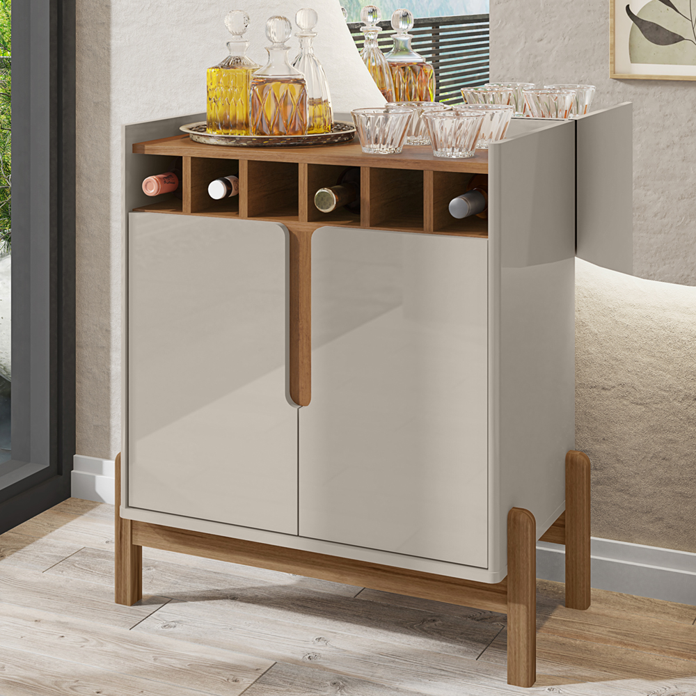 Barzinho 2 Portas 50522 E Cristaleira Para Sala 50519 Off White Cedro DCASA