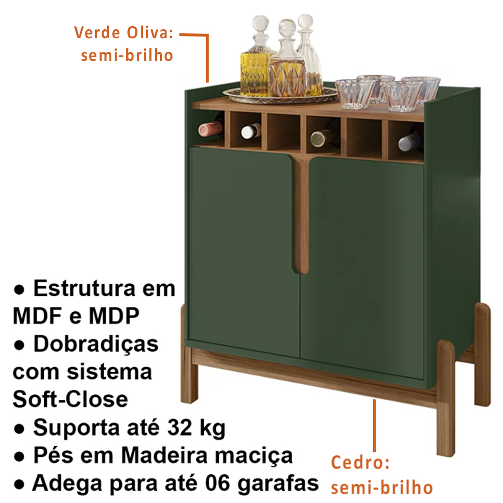 Barzinho 2 Portas 50522 E Cristaleira Para Sala 50519 Verde Oliva Cedro DCASA