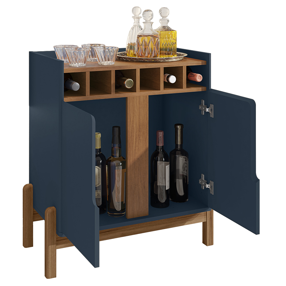 Barzinho Com 2 Portas e Adega Para Sala de Jantar 50522 Azul Cobalto Cedro DCASA