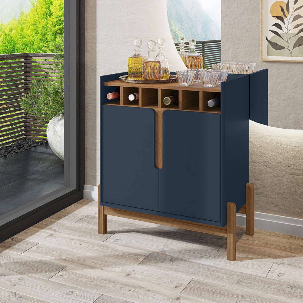 Barzinho Com 2 Portas e Adega Para Sala de Jantar 50522 Azul Cobalto Cedro DCASA