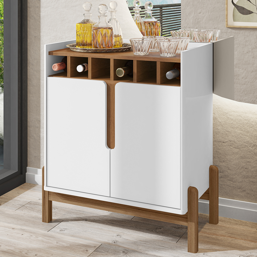 Barzinho Com 2 Portas e Adega Para Sala de Jantar 50522 Branco Cedro DCASA