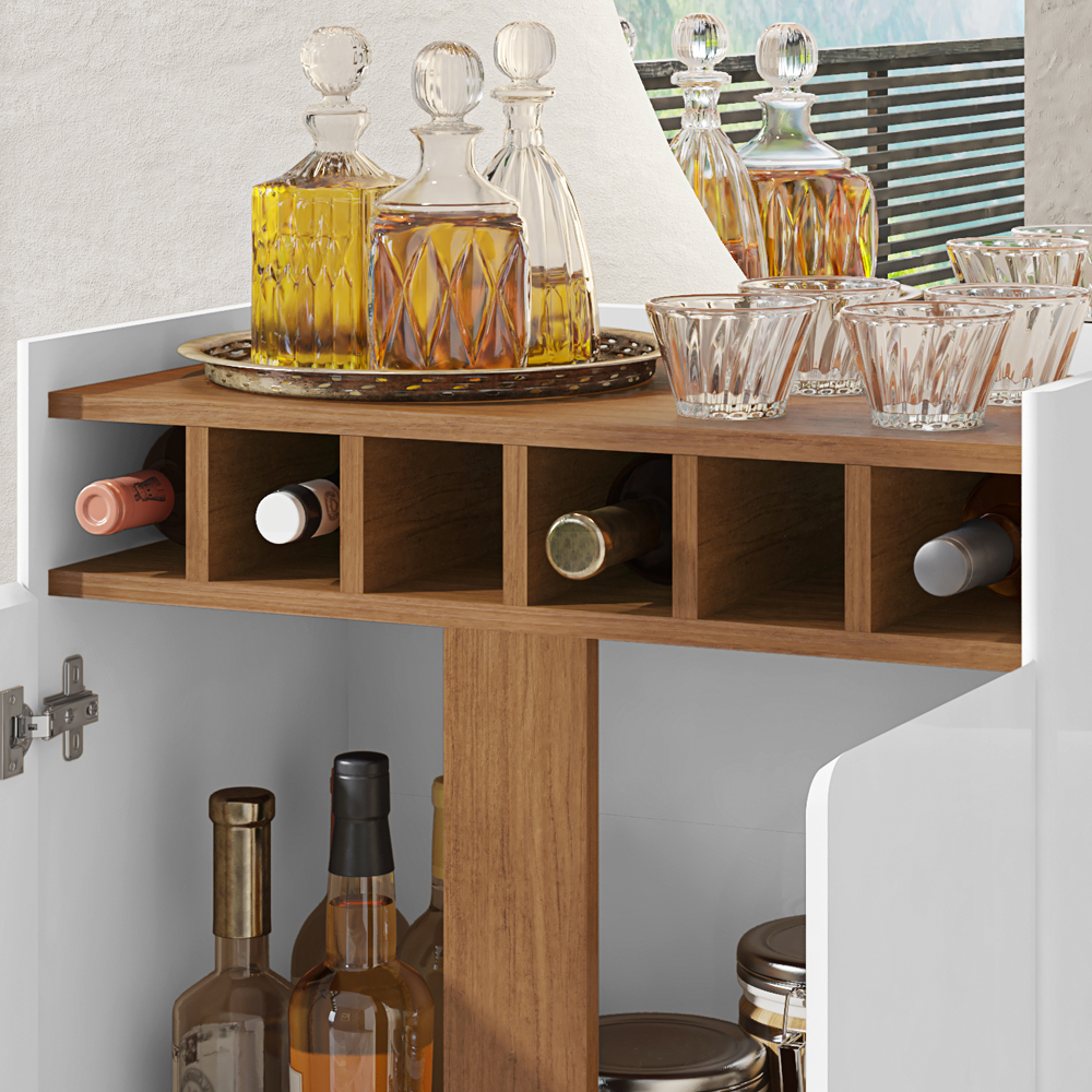 Barzinho Com 2 Portas e Adega Para Sala de Jantar 50522 Branco Cedro DCASA