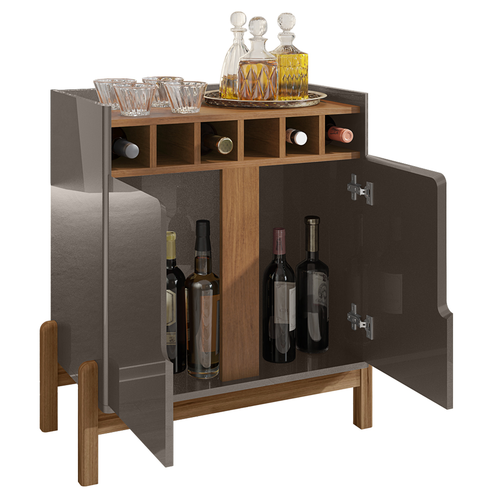 Barzinho Com 2 Portas e Adega Para Sala de Jantar 50522 Cinza Perola Cedro DCASA