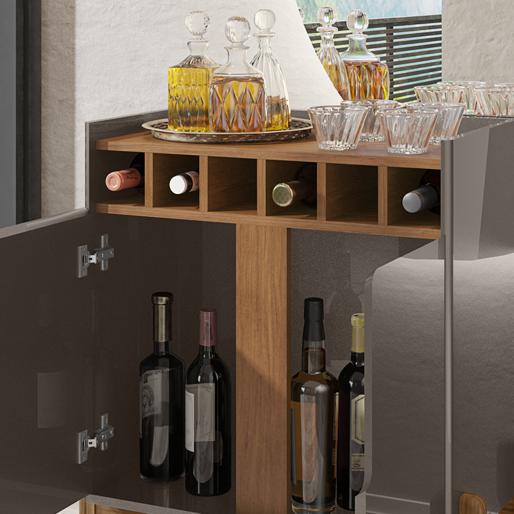 Barzinho Com 2 Portas e Adega Para Sala de Jantar 50522 Cinza Perola Cedro DCASA