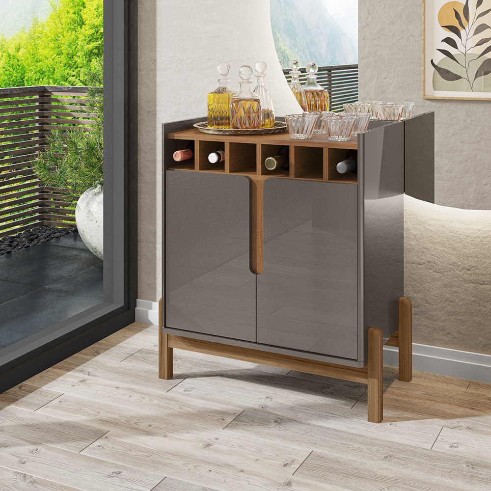 Barzinho Com 2 Portas e Adega Para Sala de Jantar 50522 Cinza Perola Cedro DCASA