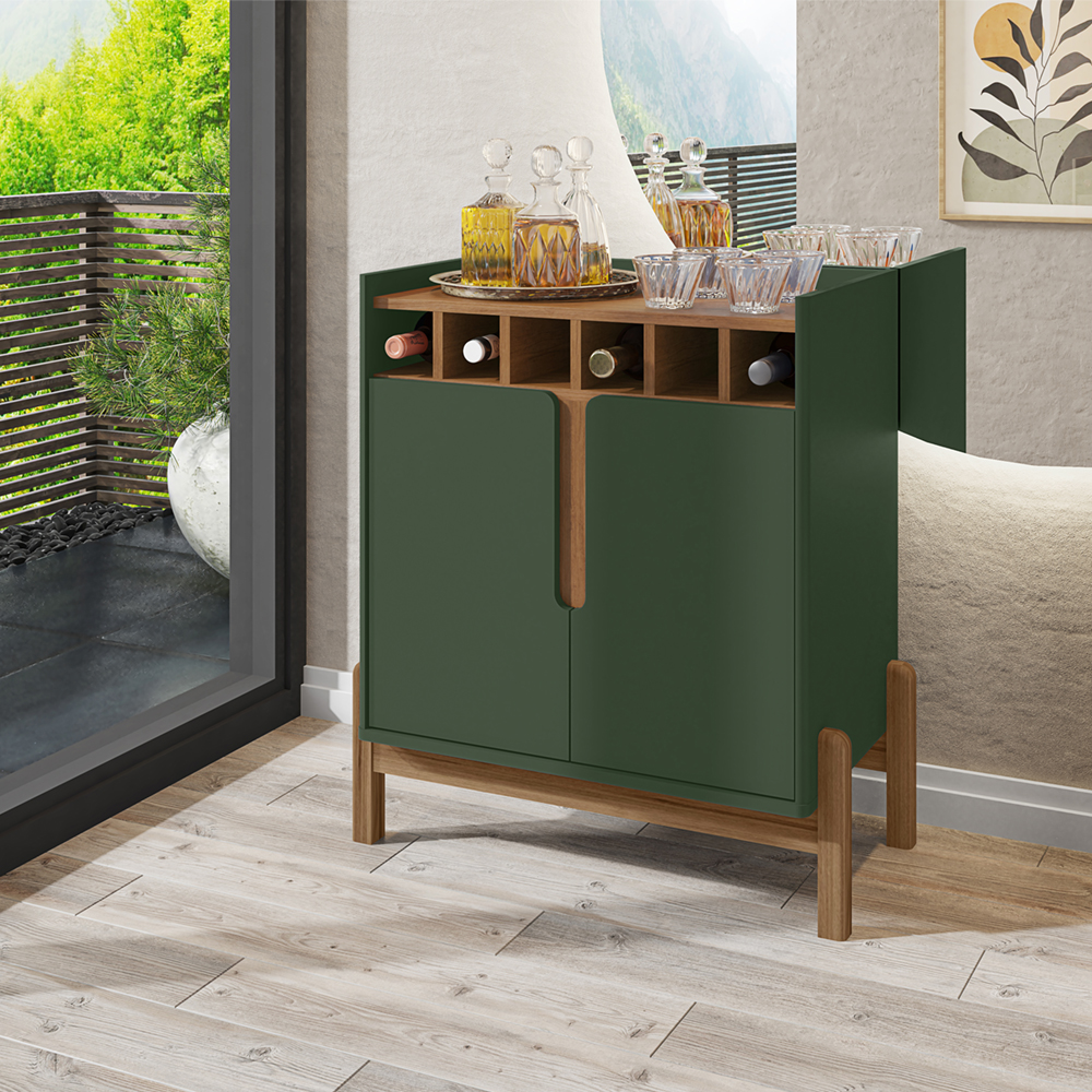 Barzinho Com 2 Portas e Adega Para Sala de Jantar 50522 Verde Oliva Cedro DCASA