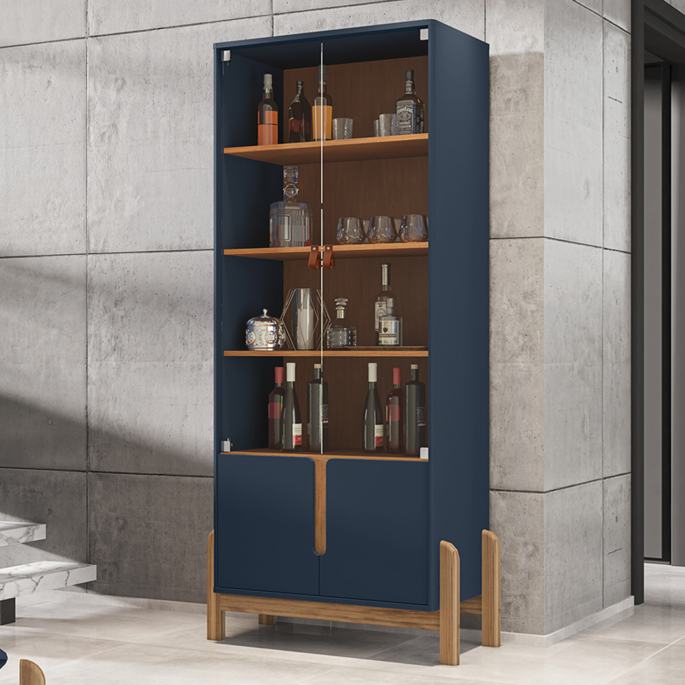 Buffet 190cm Adega 050520 E Cristaleira 4 Portas 50519 Azul Cobalto Cedro DCASA