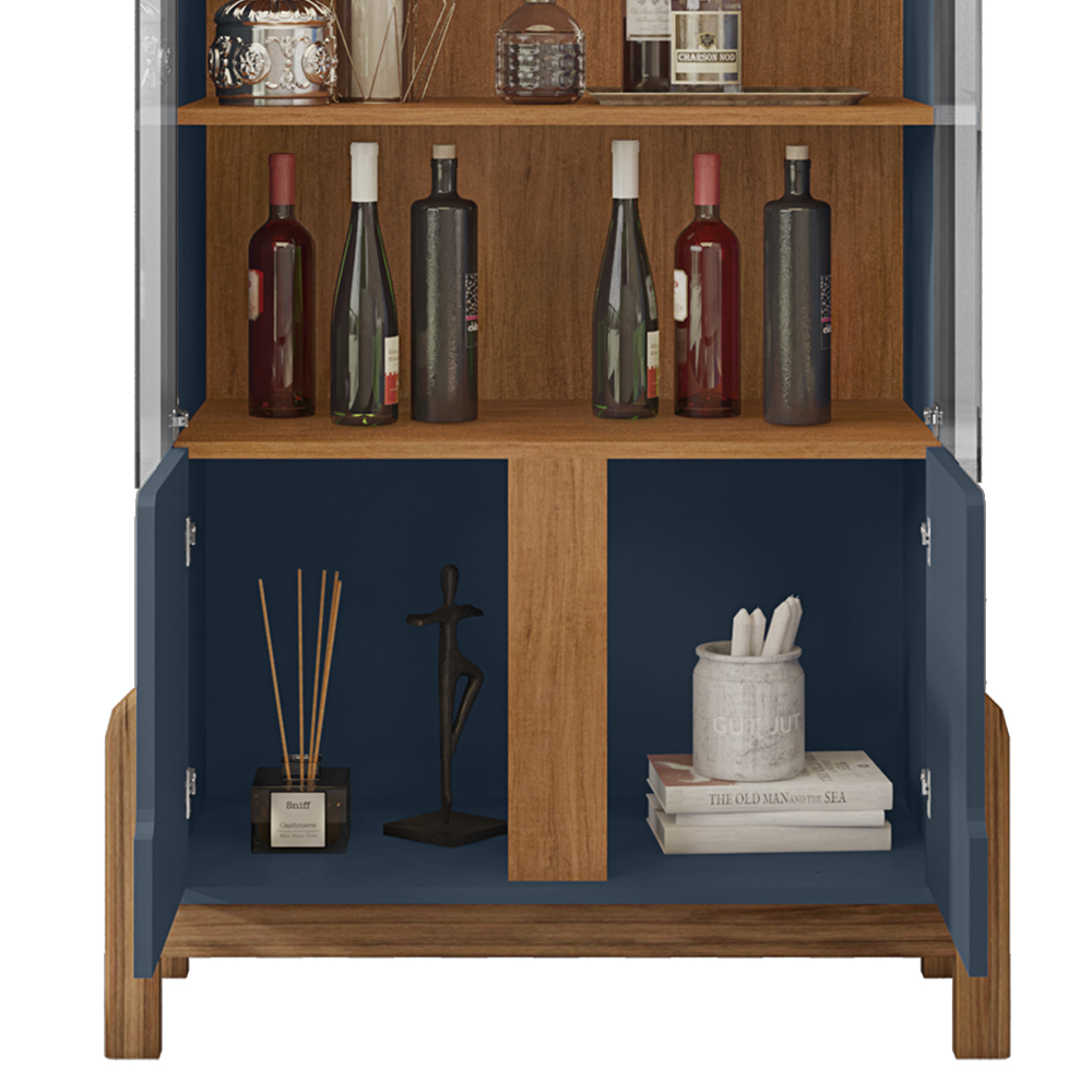 Buffet 190cm Adega 050520 E Cristaleira 4 Portas 50519 Azul Cobalto Cedro DCASA