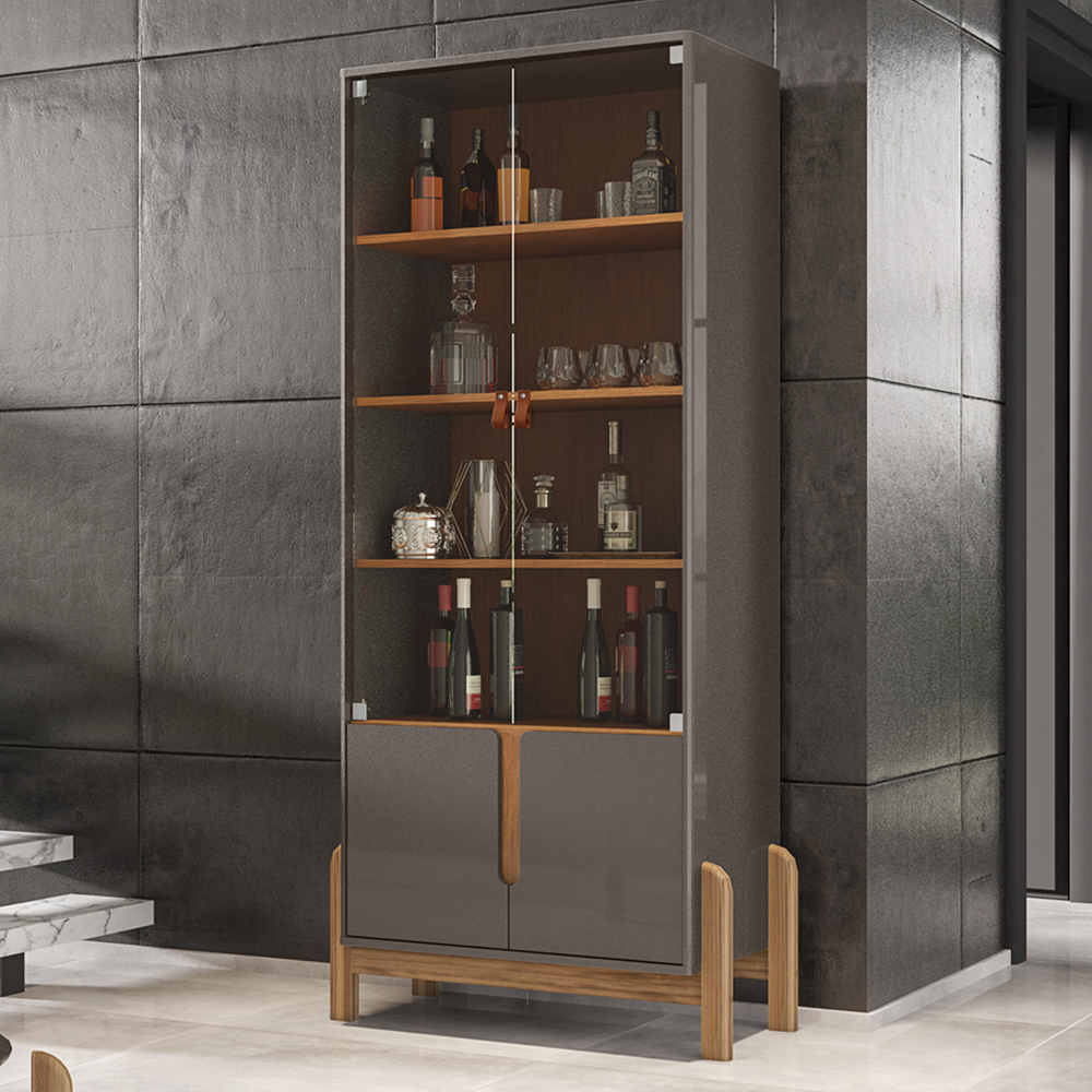 Buffet 190cm Adega 050520 E Cristaleira 4 Portas 50519 Cinza Perola Cedro DCASA