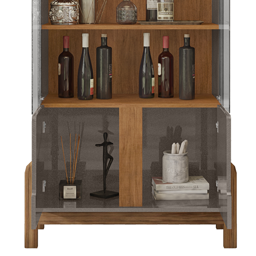Buffet 190cm Adega 050520 E Cristaleira 4 Portas 50519 Cinza Perola Cedro DCASA