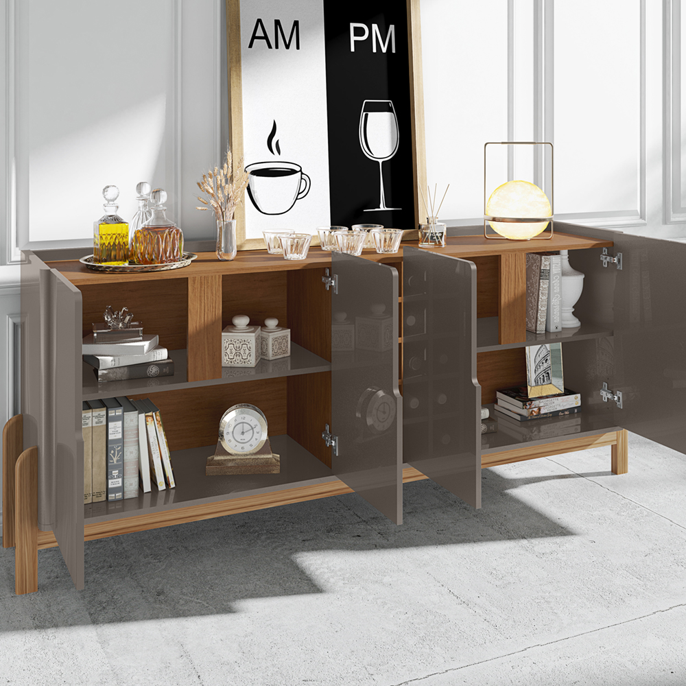 Buffet 190cm Adega 050520 E Cristaleira 4 Portas 50519 Cinza Perola Cedro DCASA