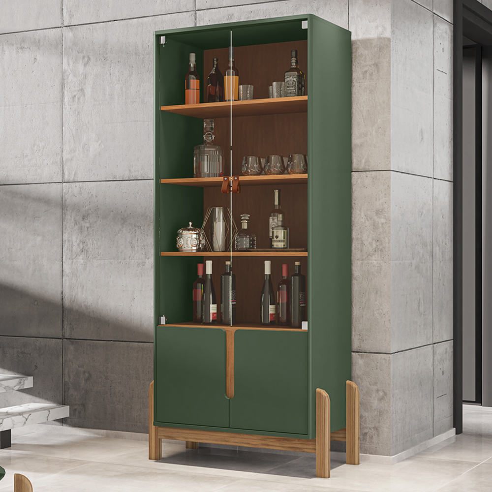 Buffet 190cm Adega 050520 E Cristaleira 4 Portas 50519 Verde Oliva Cedro DCASA