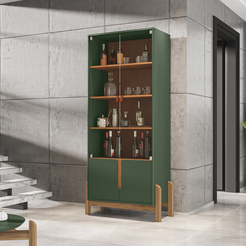 Buffet 190cm Adega 050520 E Cristaleira 4 Portas 50519 Verde Oliva Cedro DCASA