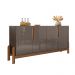 Buffet Agnes Cinza Pérola/Cedro 4 Portas com Detalhe Curvo