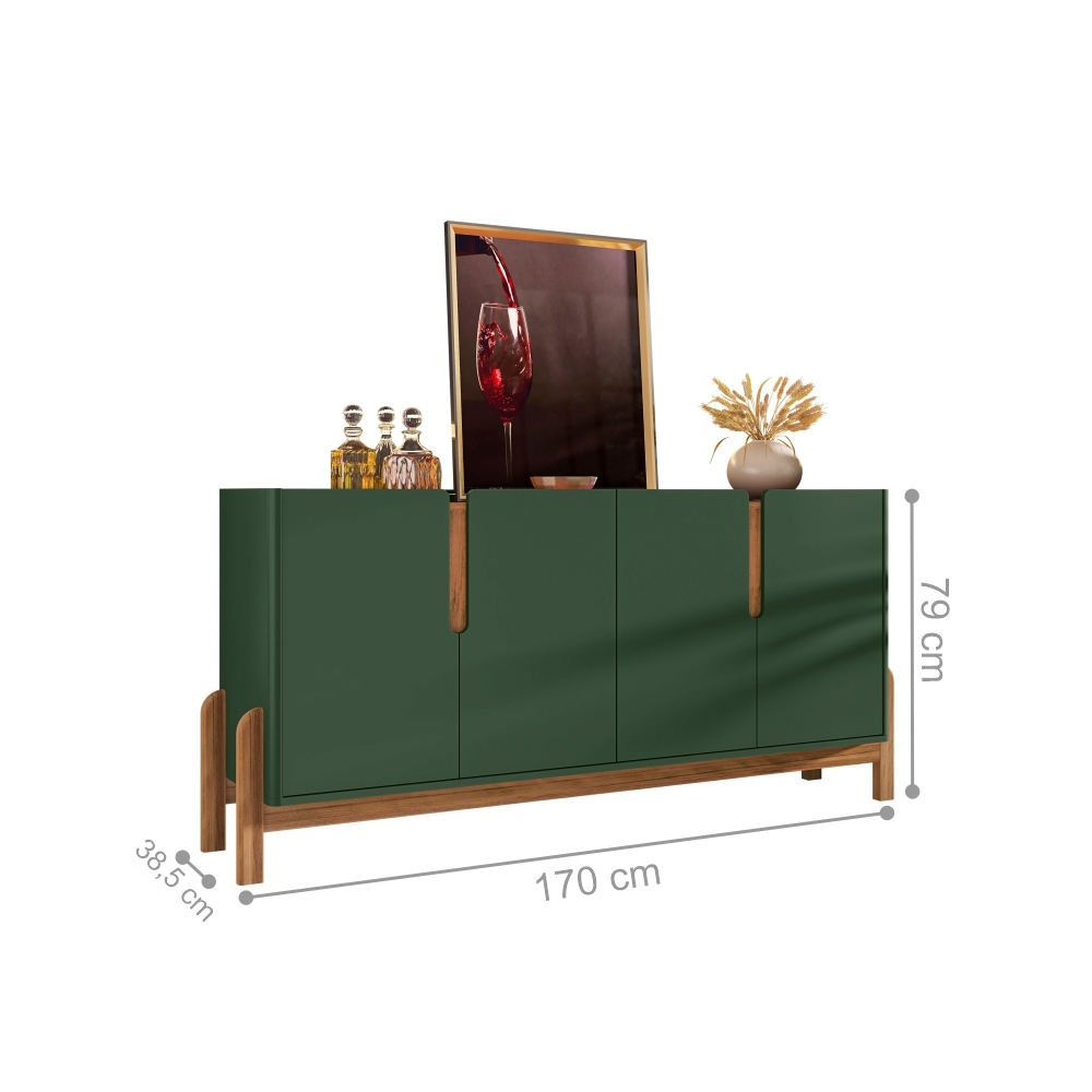 Buffet Agnes Verde Oliva Cedro 4 Portas com Detalhe Curvo