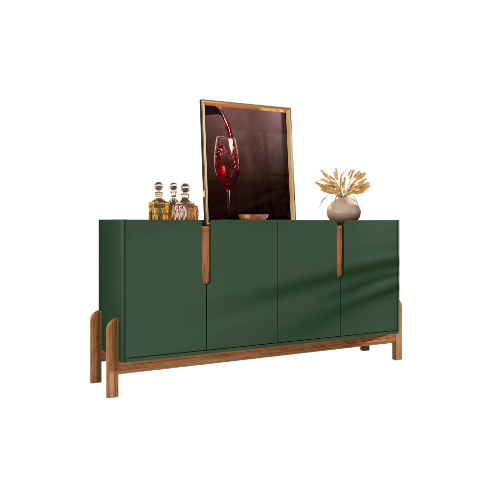 Buffet Agnes Verde Oliva Cedro 4 Portas com Detalhe Curvo