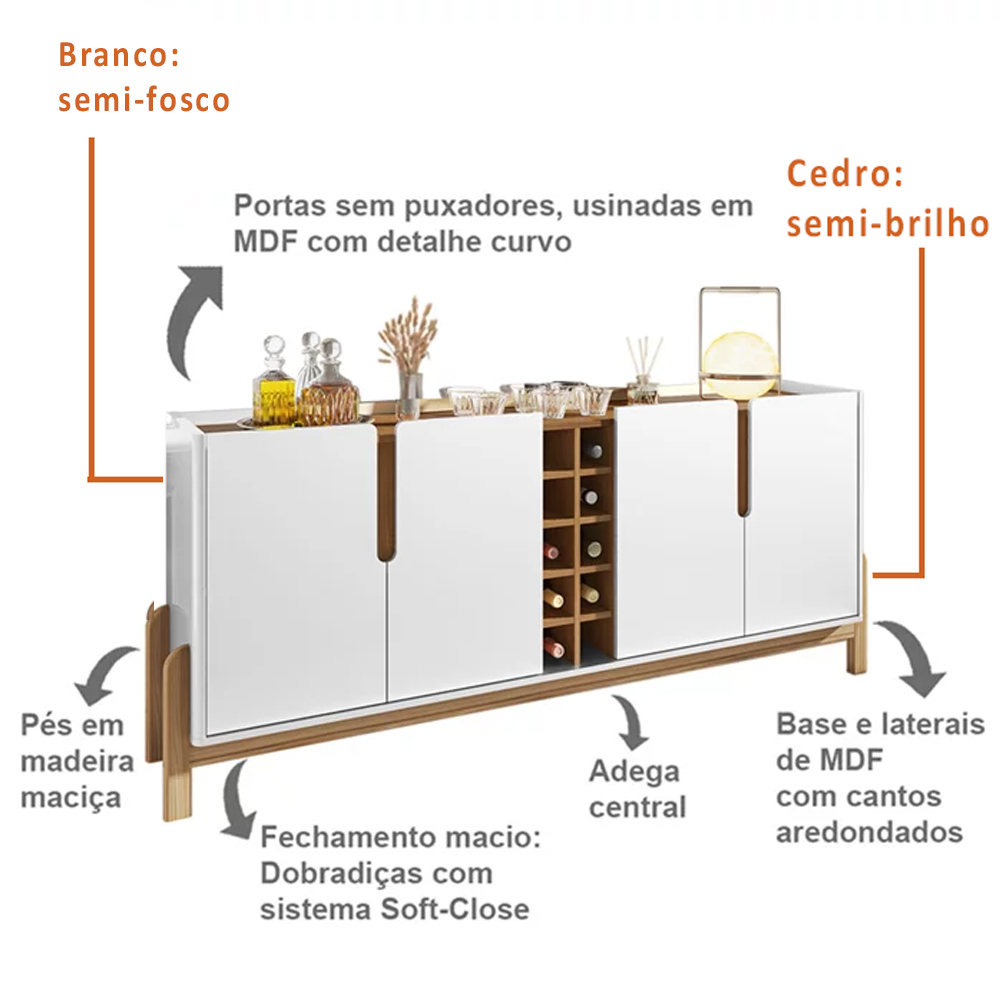 Buffet Aparador 190cm Com Adega 050520 Branco Cedro DCASA